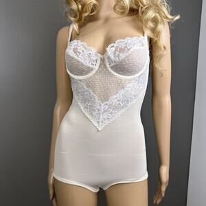 Vintage Dolores for Poirette Girdle Bodysuit Shaper Swiss Dot Lace Sheer Size 34